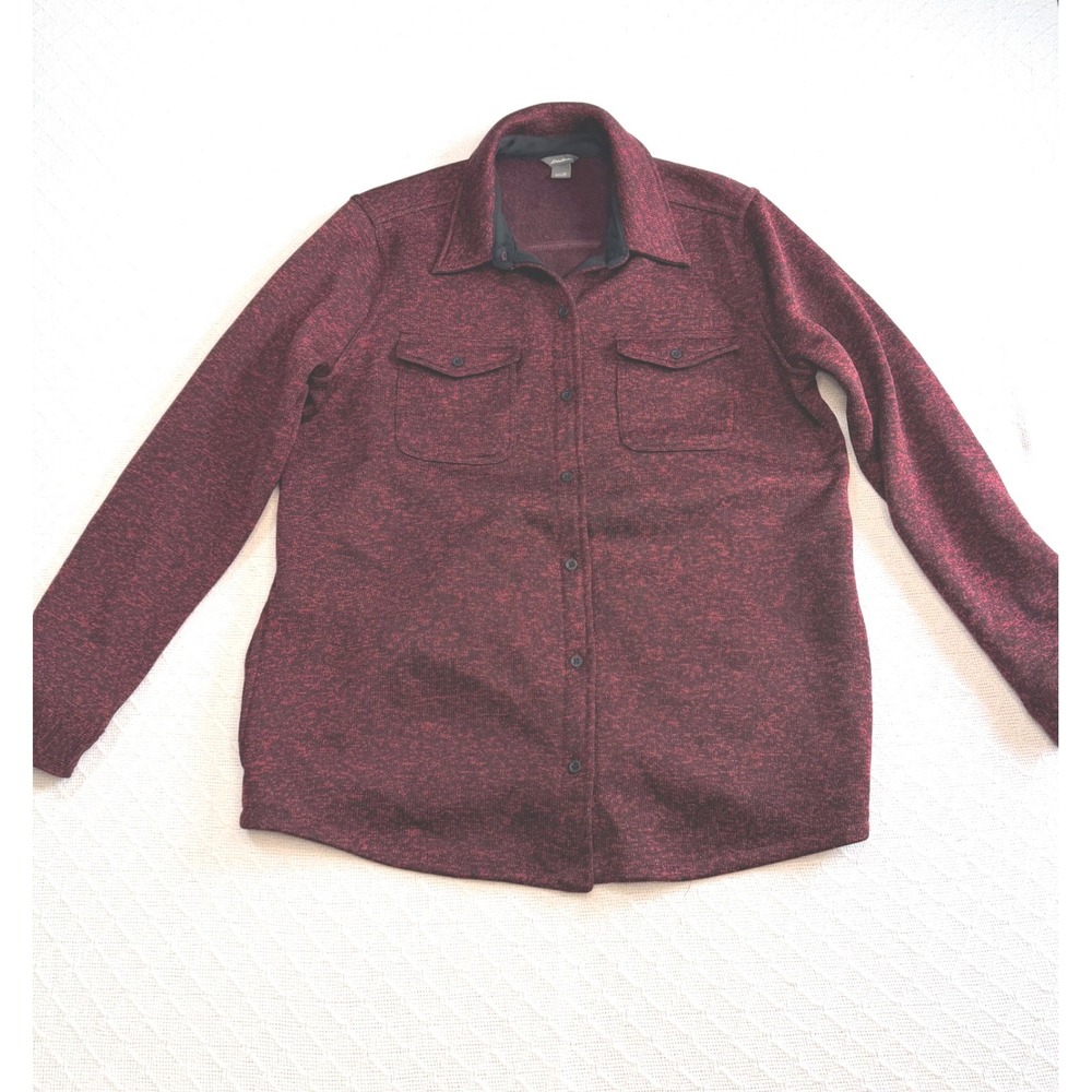 Eddie Bauer Womens XL Burgundy Marled Fleece Shirt Jacket Shacket 79L/14